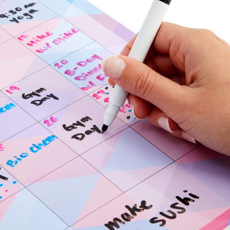 Paper Junkie 6-Pack Undated Monthly Adhesive Peel and Stick Calendar, Dry Erase Reusable Calendar for Wall, Home Office Schedule Reminders, Memo Notes, 3 Assorted Colors (13.75x12.8 in) - Image 4